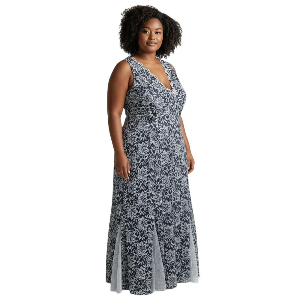 Candalite Lace Sleeveless Pleated Maxi Dress Size 3X Gray